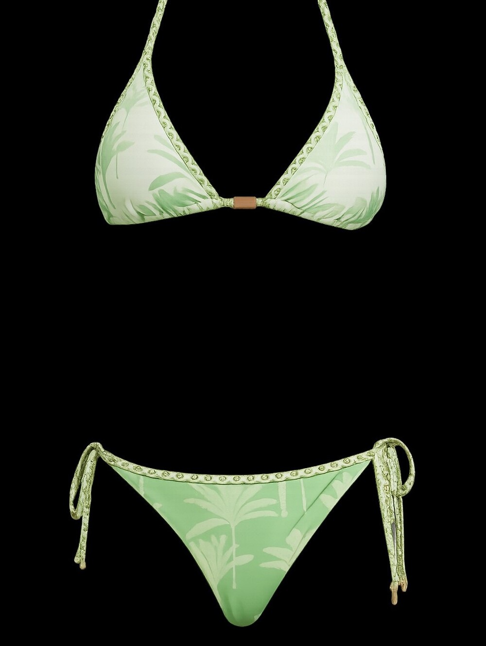 Reiss Palm-Print Triangle Bikini Set in Green Size 4/6 Nwt